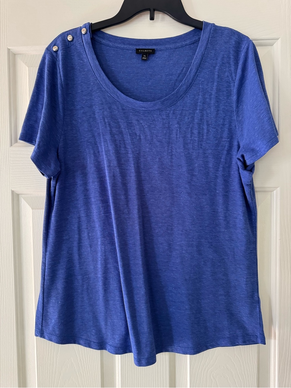 Talbots Royal Blue Short Sleeve Button-Shoulder Tee XL Fourth of July
